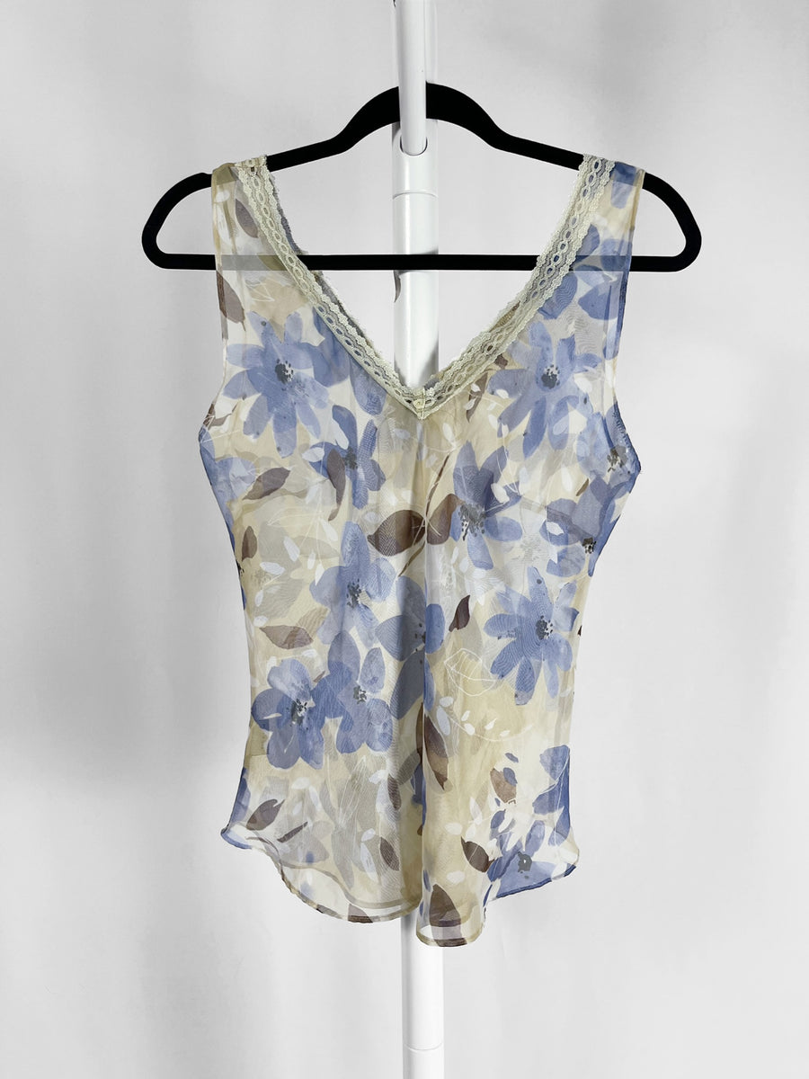 Vintage Sheer Floral Top with Lace Trim, Size S – AliKat Vintage